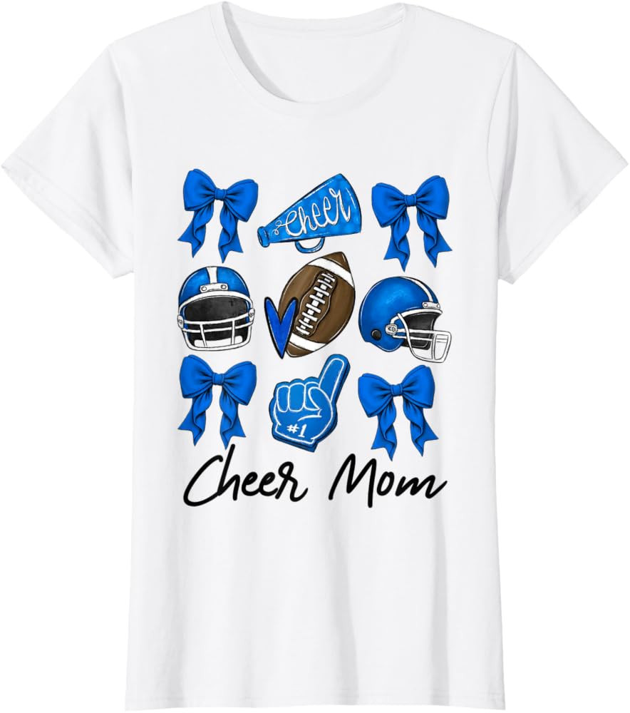 Football Coquette Bow Cheer Mom Blue T-Shirt | Amazon (US)