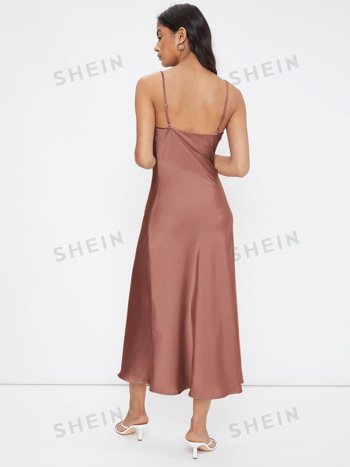 SHEIN BIZwear Cowl Neck Solid Slip Dress Workwear | SHEIN