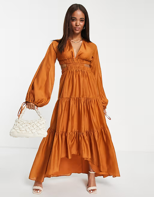ASOS DESIGN tiered voile maxi dress with ruched strap detail  | ASOS | ASOS (Global)