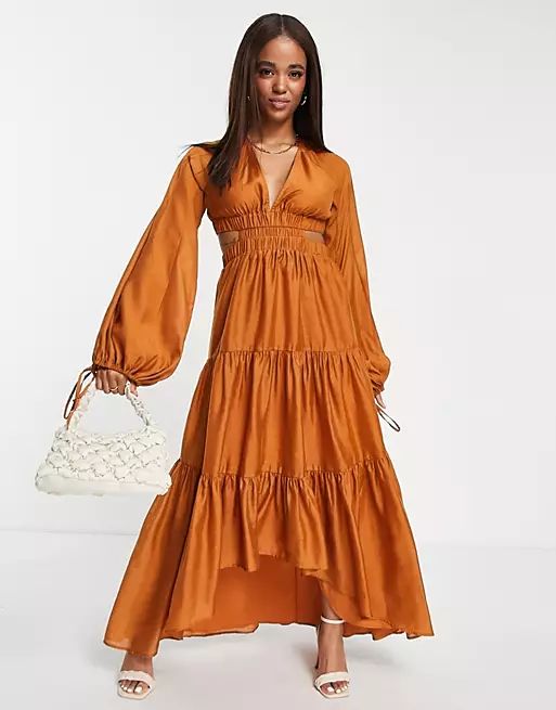 ASOS DESIGN tiered voile maxi dress with ruched strap detail  | ASOS | ASOS (Global)