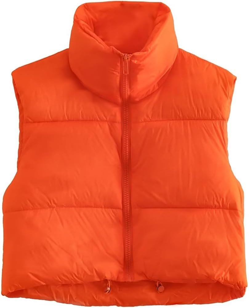Womens Cropped Puffer Vest Stand Collar Zip Up Lightweight Winter Puffy Jacket Vests Outerwear | Amazon (US)