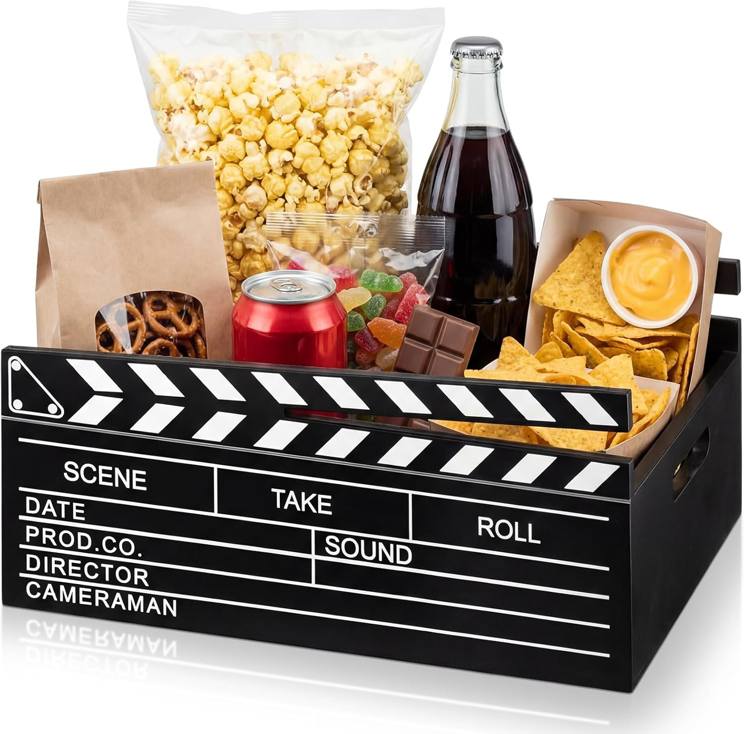 Movie Night Supplies Snack Trays with Handles Reusable Wooden Movie Gift Basket for Theater Popco... | Amazon (US)