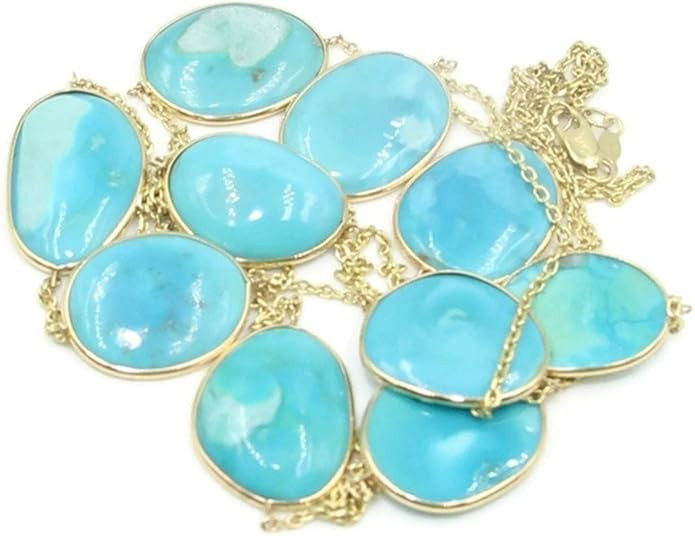 Sophia Fine Jewelry Natural Sliced Turquoise 18" Necklace,14k Yelllow Gold Cable Chain | Amazon (US)