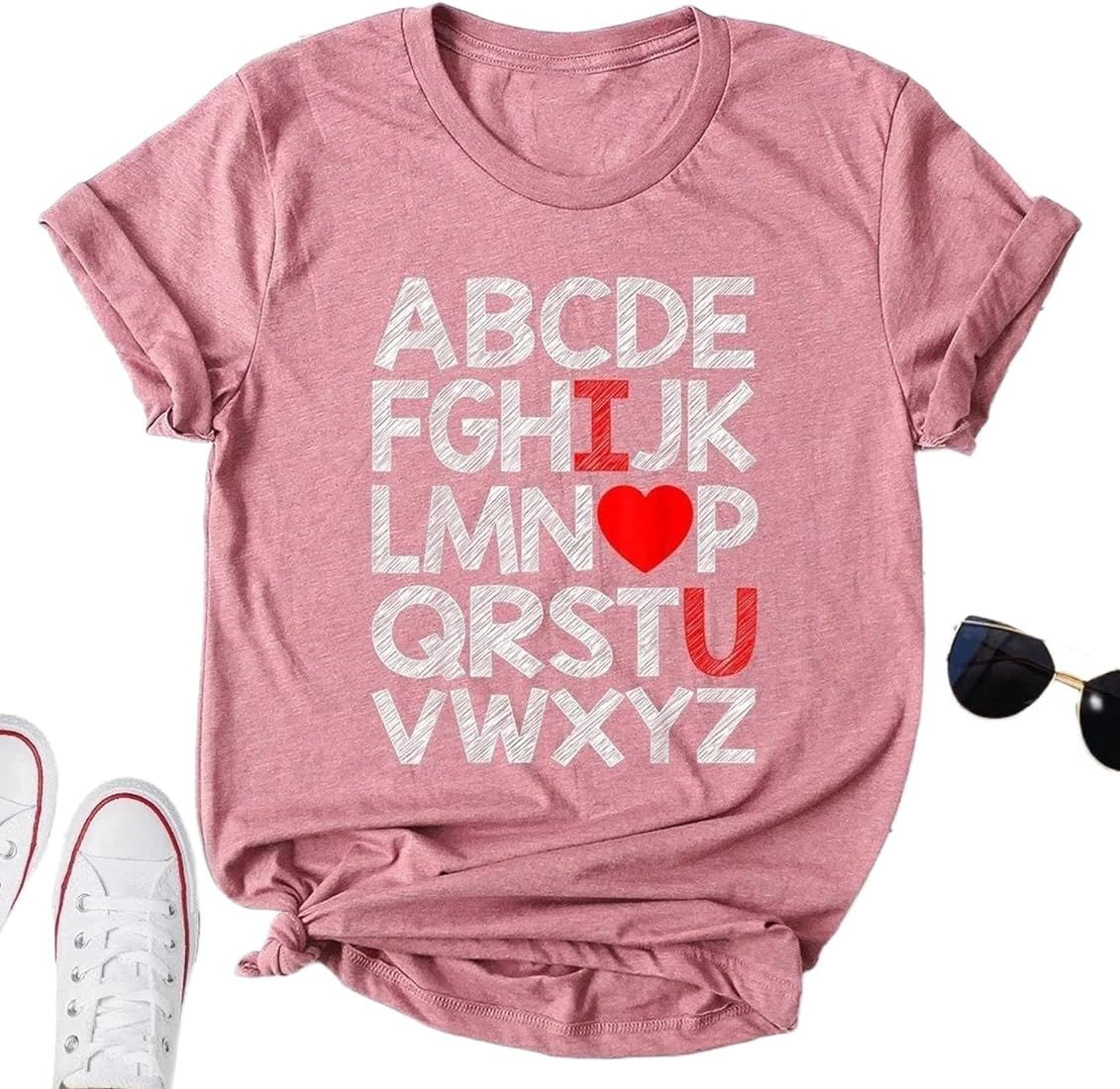 Women Valentine's Day Love Heart-Shaped Printed T Shirt Cute Graphic Tops Tee Gifts for Her Sprin... | Amazon (US)