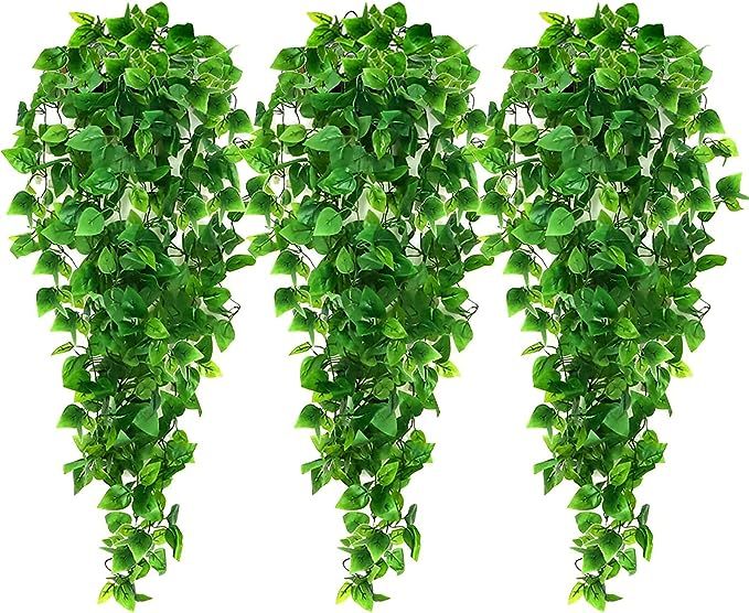 Ageomet 3pcs Artificial Hanging Plants, 3.6ft Fake Ivy Vine for Wall House Room Indoor Outdoor De... | Amazon (US)