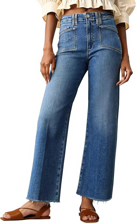 Cicy Bell Womens High Waisted Cropped Jeans Trendy Stretchy Baggy Straight Leg Raw Hem Capri Deni... | Amazon (US)