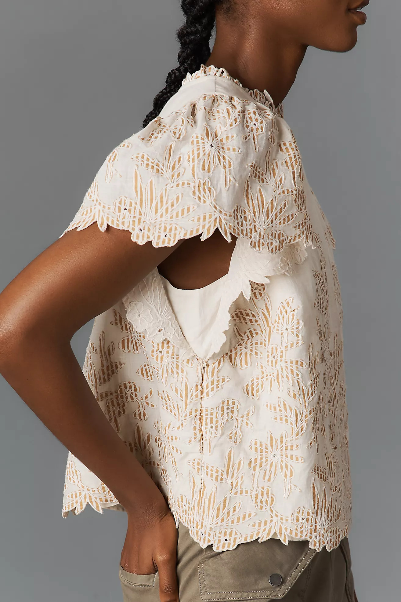 The Lainie High-Neck Lace Cutwork Blouse | Anthropologie (US)