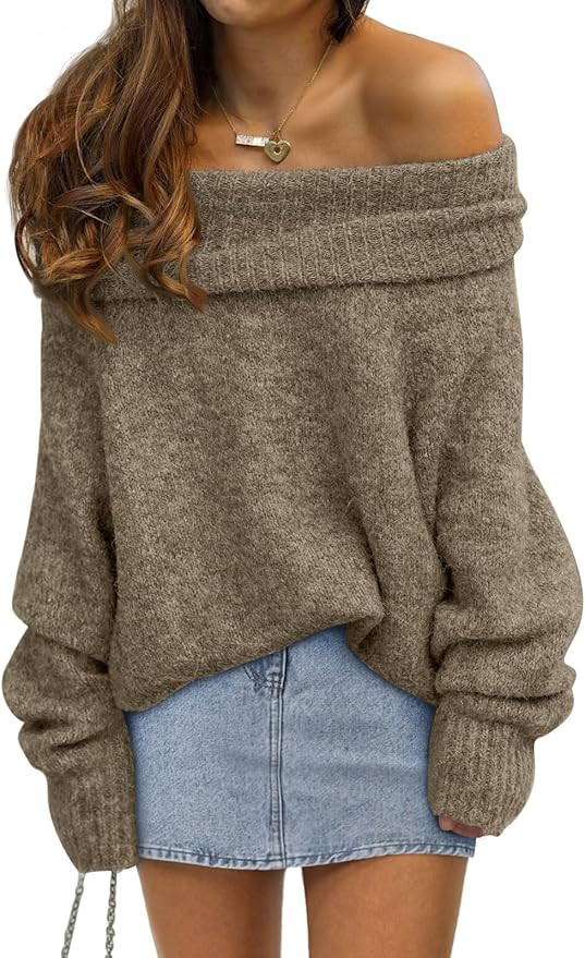 LILLUSORY Womens Off The Shoulder Sweater Oversized Batwing Sleeve Loose Pullover Sweaters Tops | Amazon (US)
