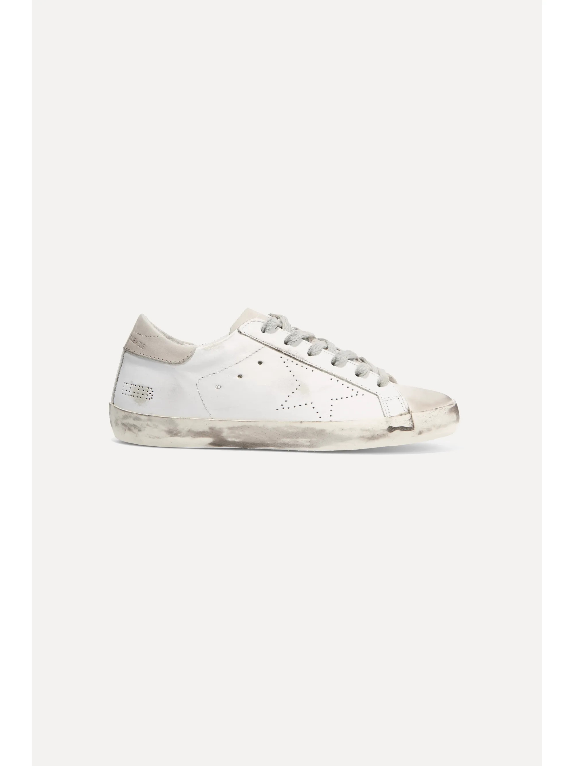 White Superstar distressed leather and suede sneakers  | Golden Goose | NET-A-PORTER | NET-A-PORTER (US)