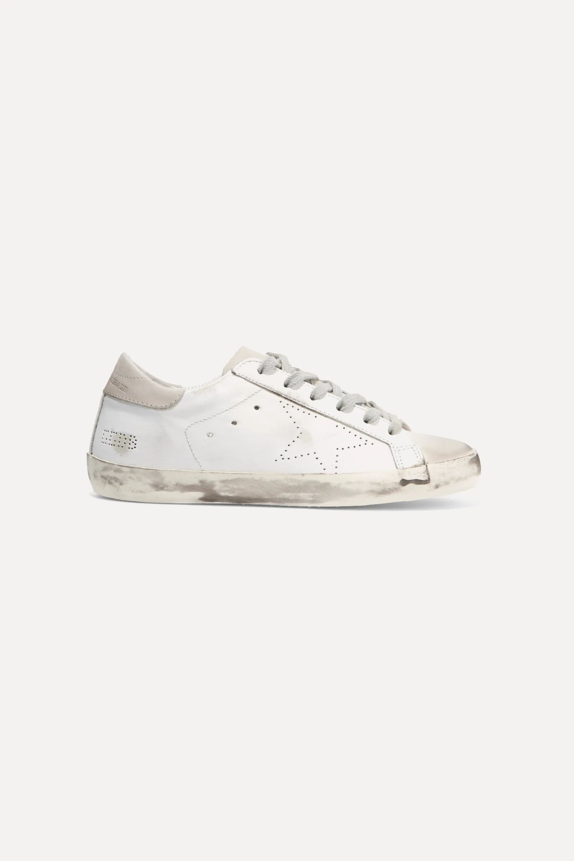 White Superstar distressed leather and suede sneakers  | Golden Goose | NET-A-PORTER | NET-A-PORTER (US)