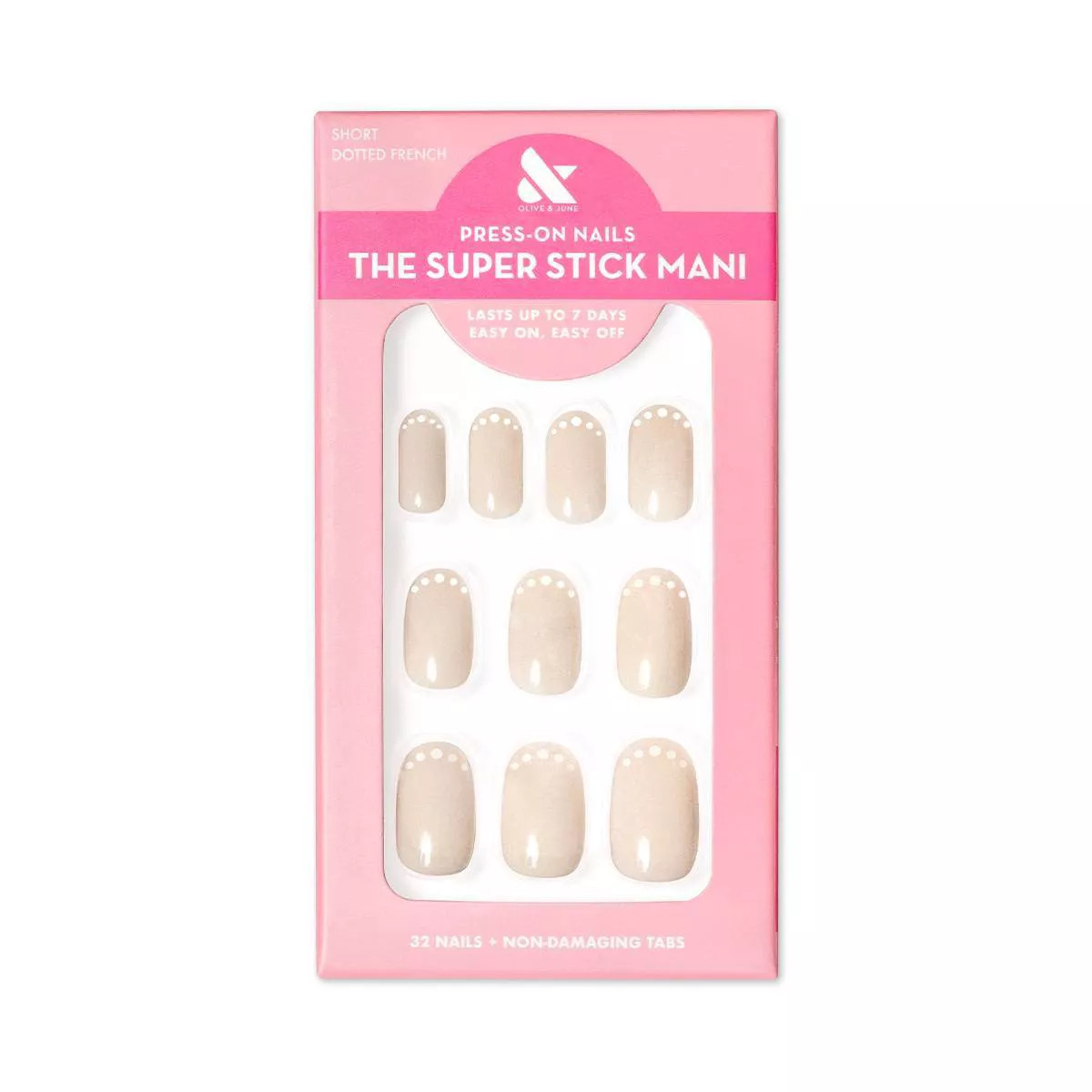 Olive & June Fake Nails - S Round - Dotted French - 32ct | Target