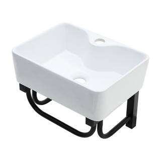 16 in. x 12 in. x 5 in. Ceramic Rectangular Wall-Mounted Bathroom Mini Vessel Sink with Single Faucet Hole in White | The Home Depot