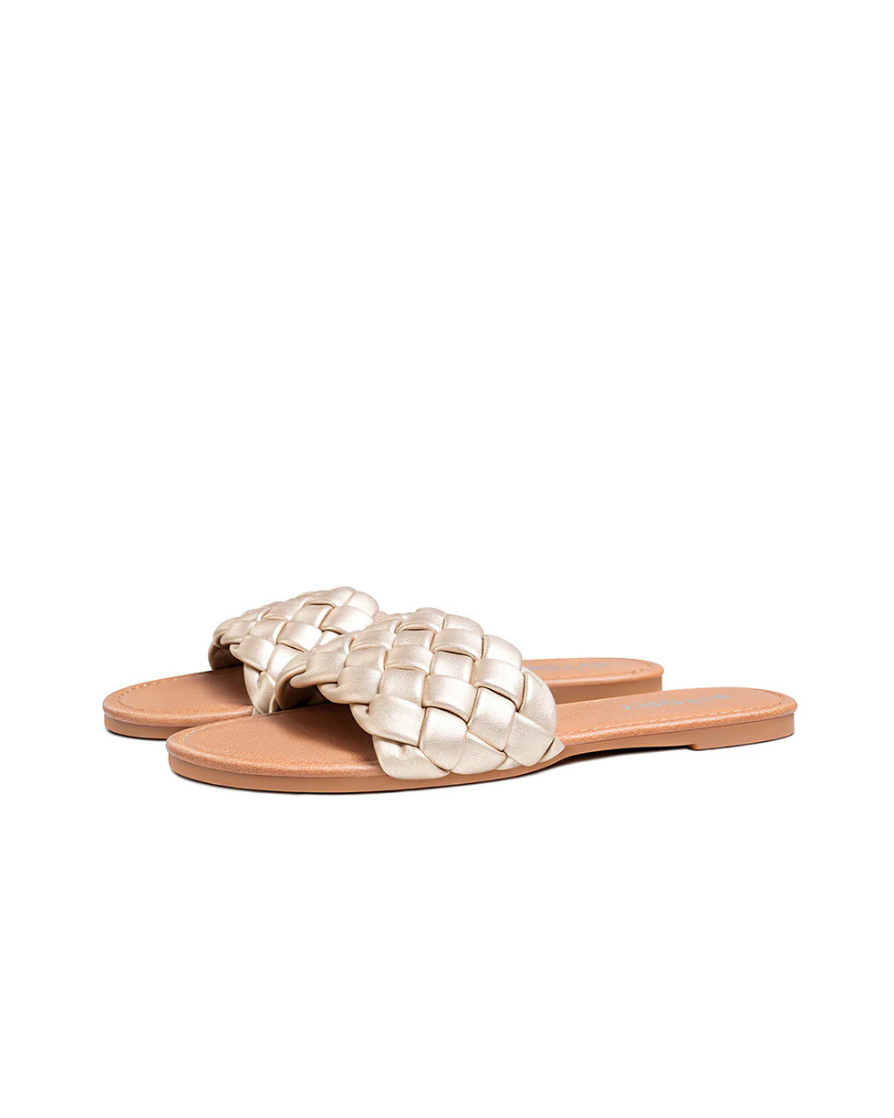 Jules | Comfortable Flat Slides - Gold / 9 | Fitory Footwear US