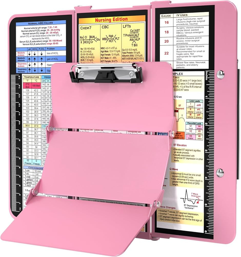 Nursing Clipboard Foldable, Foldable Clipboard w/Nursing Edition Cheat Charts, 3 Layers Aluminum,... | Amazon (US)