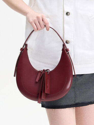 Cockade Crescent Hobo Bag
 - Burgundy | Charles & Keith UK