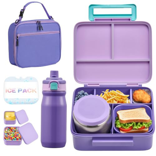 Bento Lunch Box for Kids with 8oz Soup Thermo, Leak-proof Lunch Food Containers with 5 Compartment, Insulated Lunch Bag & 17oz Stainless Steel Water Bottle for School, Trvael | Amazon (US)