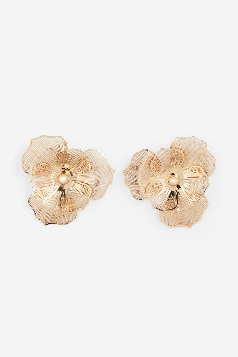 Flower-shaped earrings - Gold-coloured - Ladies | H&M GB | H&M (UK, MY, IN, SG, PH, TW, HK)