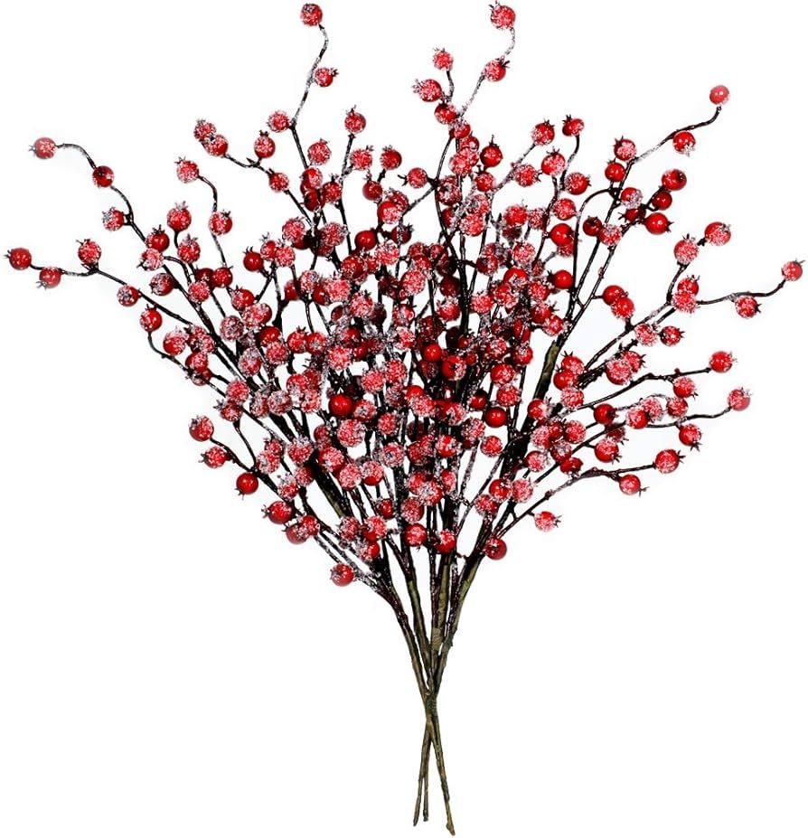 4 Pack ICY Red Berry Picks Artificial Christmas Berry Spray Iced Berry Stems Red Berry Twig Branc... | Amazon (US)