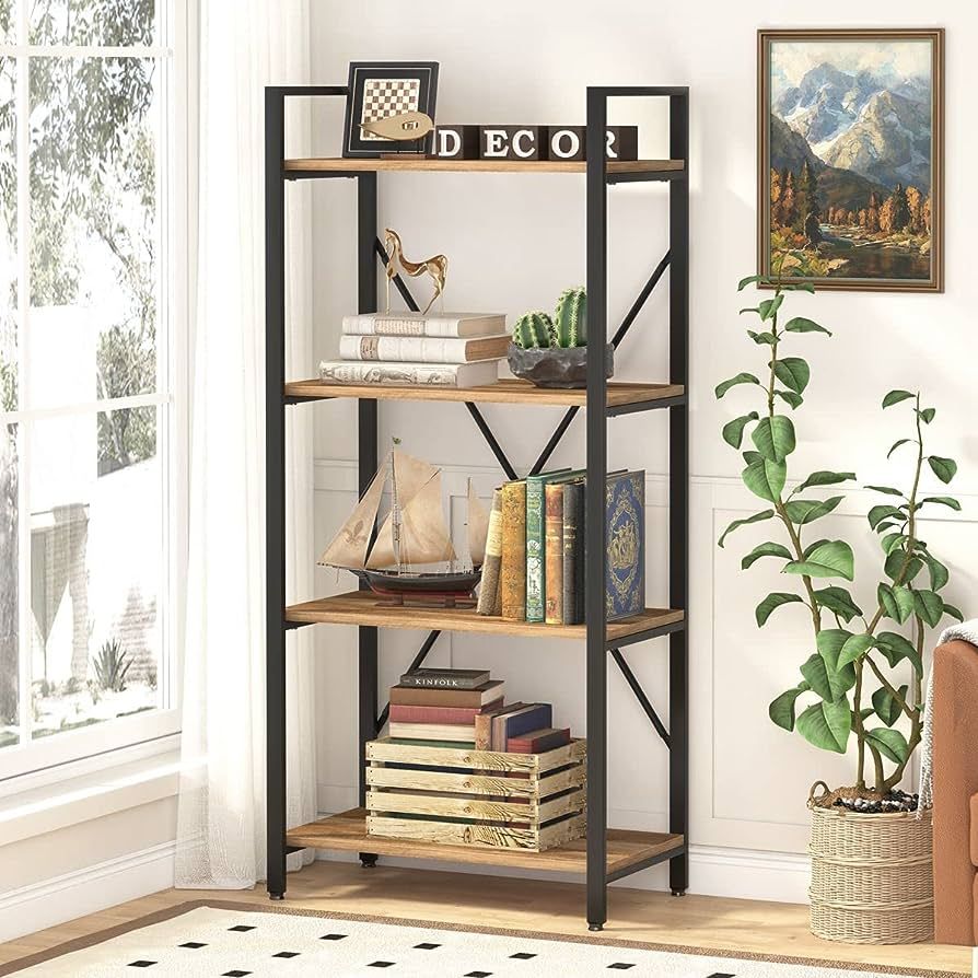 BON AUGURE Industrial 4 Tier Bookshelf, Modern Open Shelving Unit Book Shelves, Heavy Duty Etager... | Amazon (US)