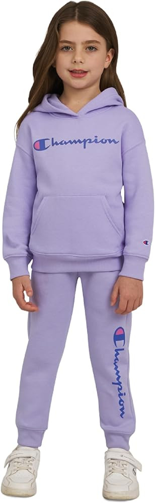 Champion Girls Hoodie and Sweatpant Set for Kids Athletic Fleece Sweatsuit | Amazon (US)