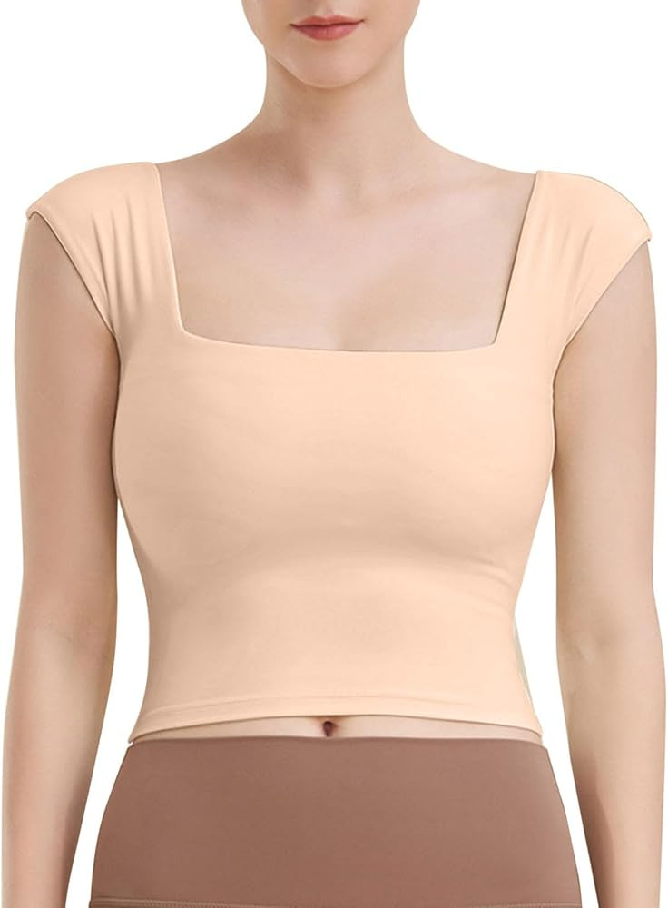 Evening Dress Style Sports Bra Square Neck Sports Bra Nude Tight Yoga Vest Women's Spaghetti Tops... | Amazon (US)
