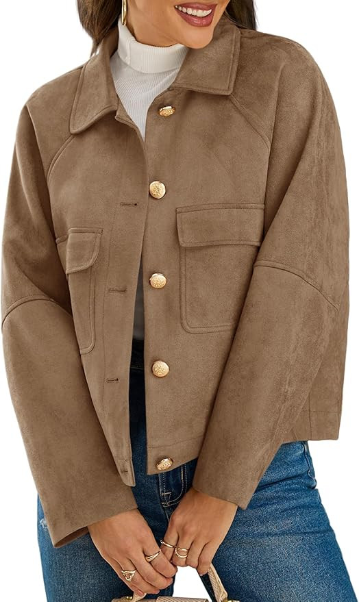 Cicy Bell Womens Faux Suede Leather Jackets Cropped Casual Lapel Collar Button Down Oversized Fal... | Amazon (US)