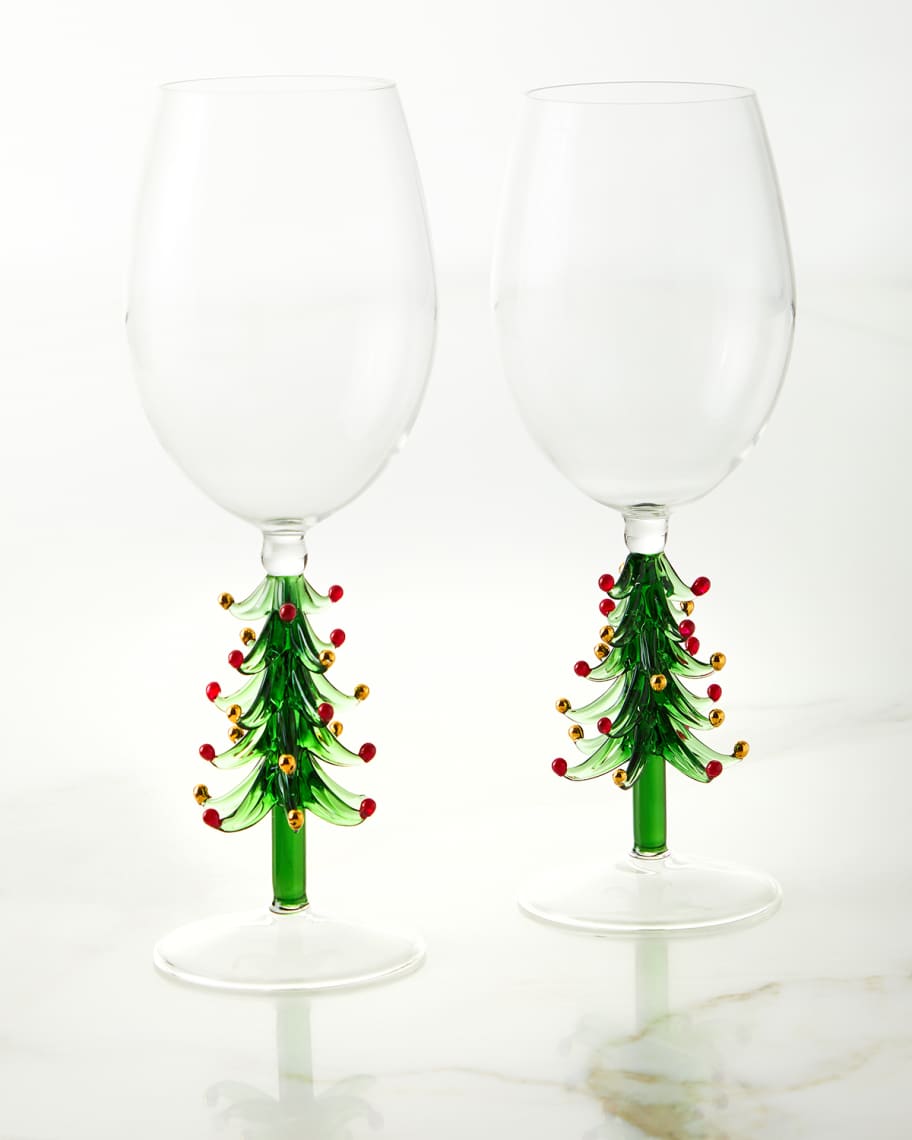 Neiman Marcus Figural Christmas Tree Wine Glasses, Set of 2 | Neiman Marcus