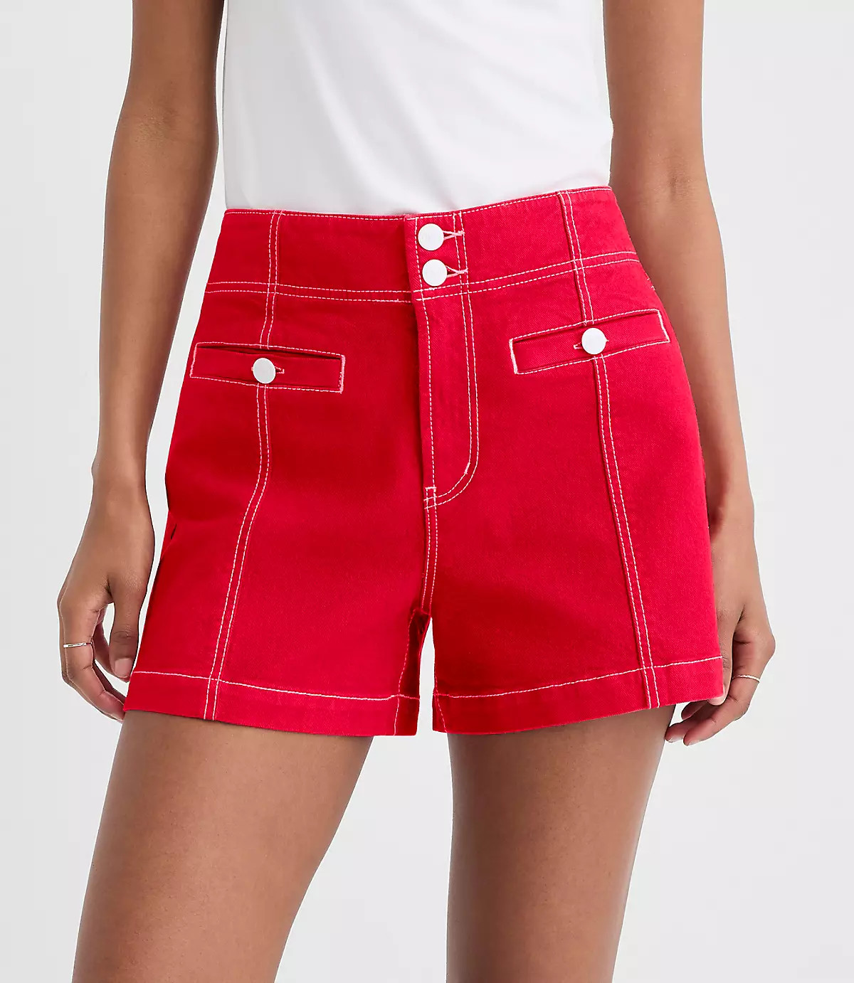 Rivete Double Shank High Rise Denim Shorts in Maple Cherry | LOFT