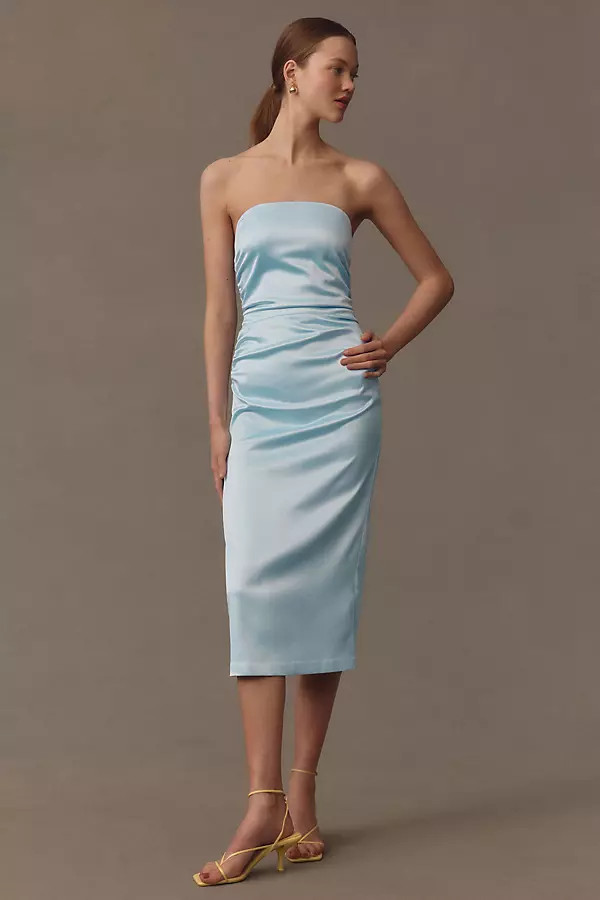 Selena Strapless Stretch Satin Midi Dress | Anthropologie (US)