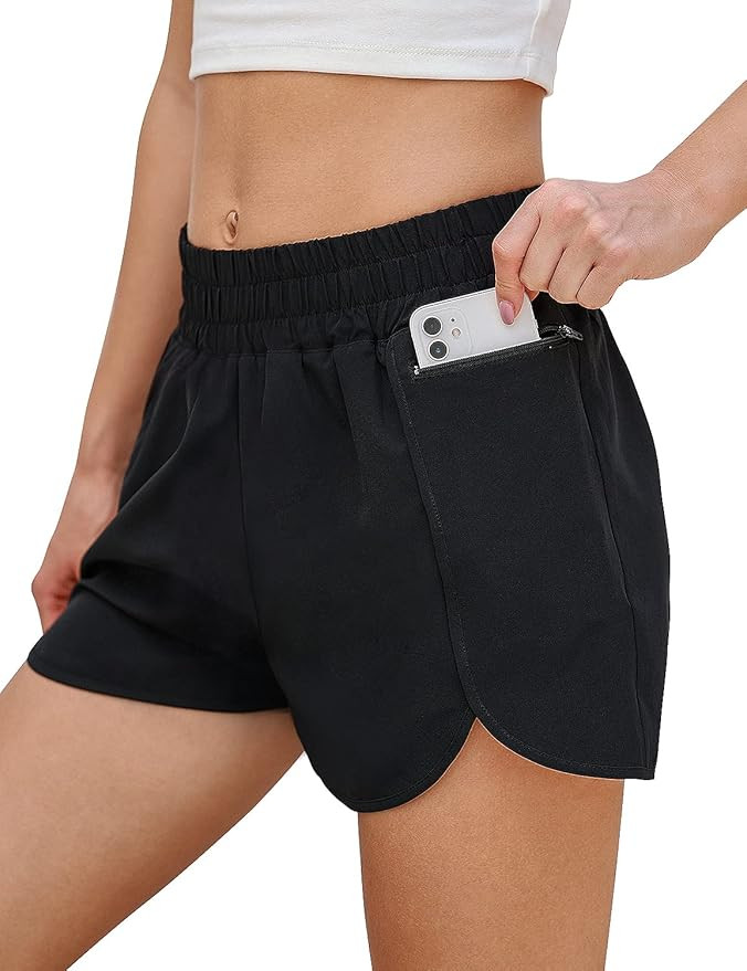 Blooming Jelly Womens Running Shorts High Waist Gym Athletic Workout Shorts with Zipper Pockets | Amazon (US)