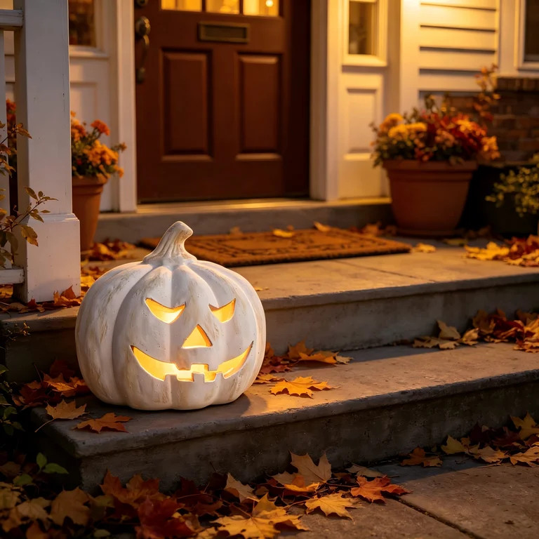 Fall Decorations for Home - Halloween Decor Indoor - 7.87" H White Handmade Resin Pumpkin Jack O'... | Walmart (US)