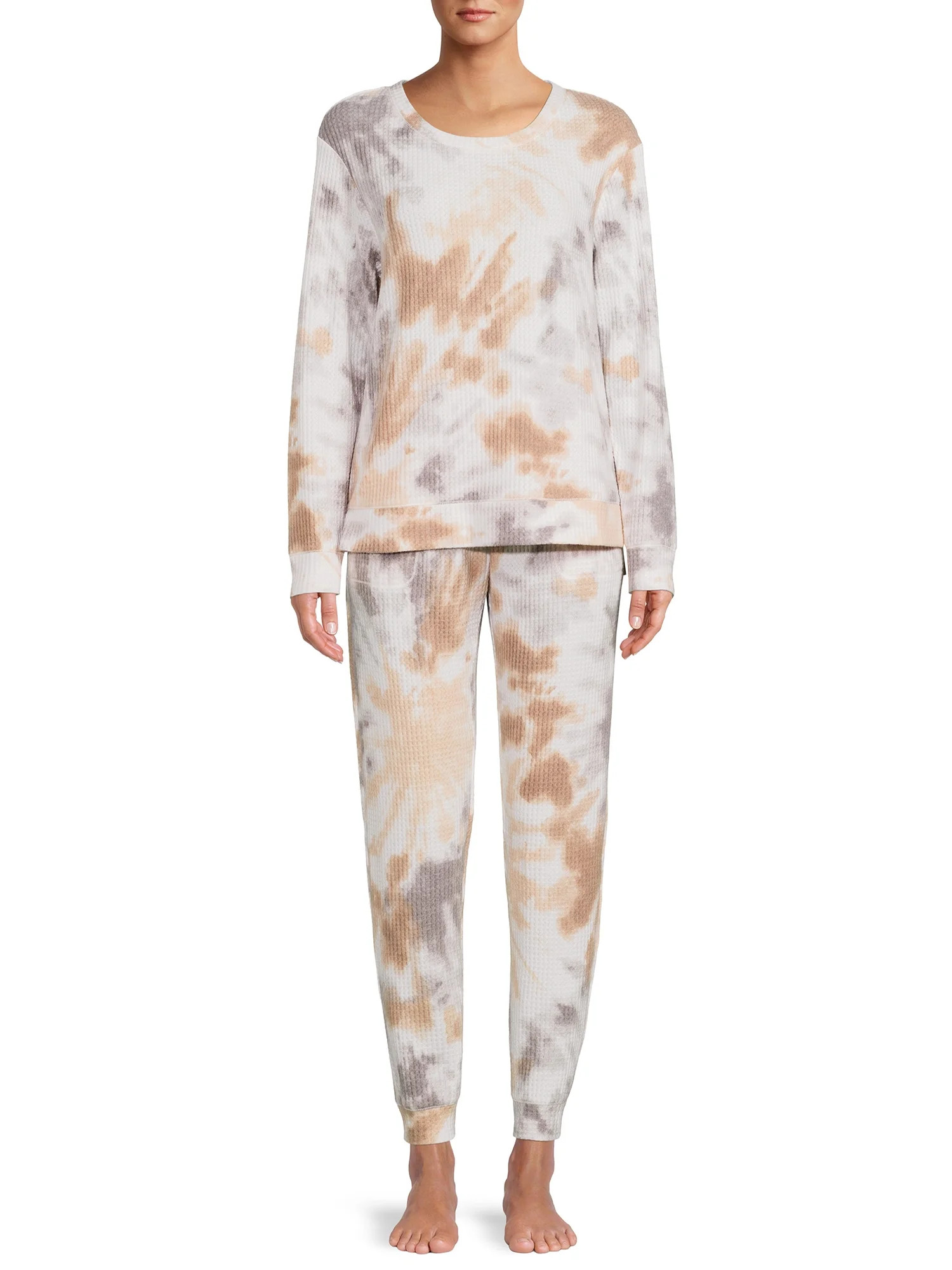 Secret Treasures Women's and Women's Plus Waffle Long Sleeve Top and Joggers Set, 2-Piece | Walmart (US)