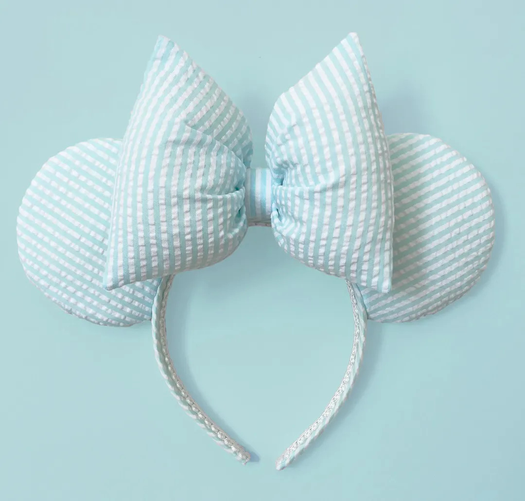 Minnie Teal Seersucker Ear Ice Blue Striped Minnie Ear Seersucker Minnie Ear Easter Minnie Ear Al... | Etsy (US)