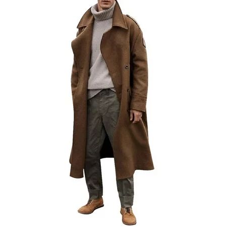 Guvpev Men s Long Slevee Luxury Full Length Trench Jacket Long Wool OverJacket Winter - Brown XL | Walmart (US)