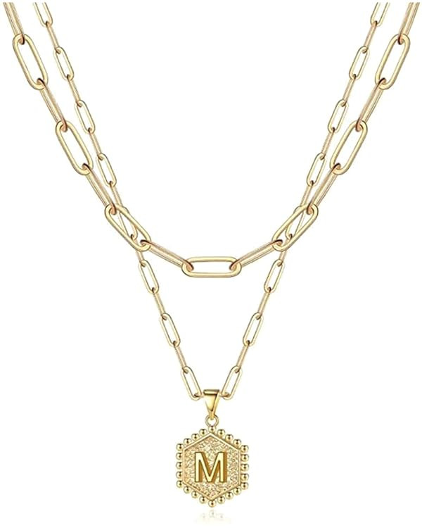 Layered Choker Necklaces for Women, 14K Gold Plated Paperclip Chain Necklace Adjustable Initial H... | Amazon (US)