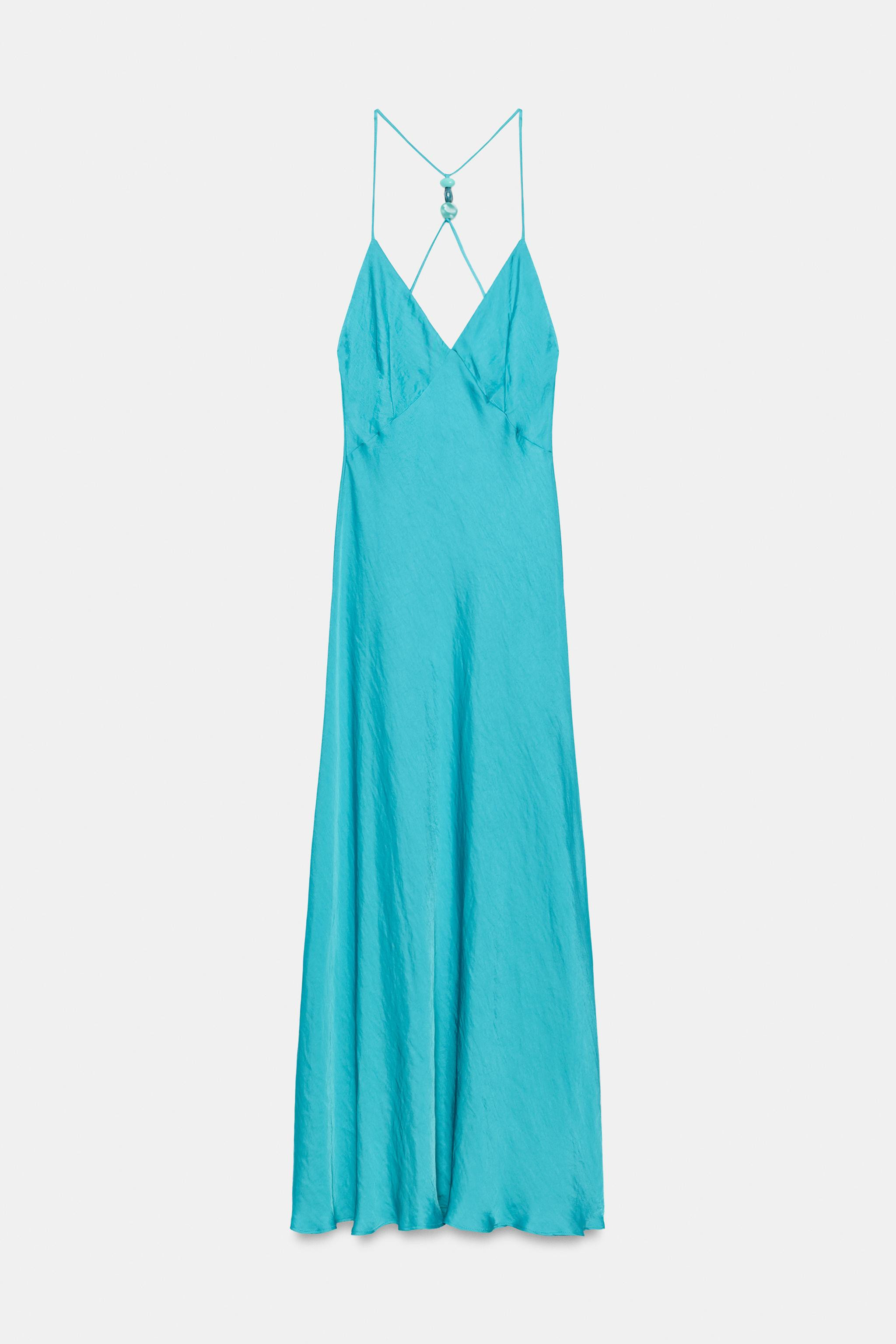 Model height: 179 cmLong V-neck dress with thin beaded straps. Satin fabric. | Zara UK