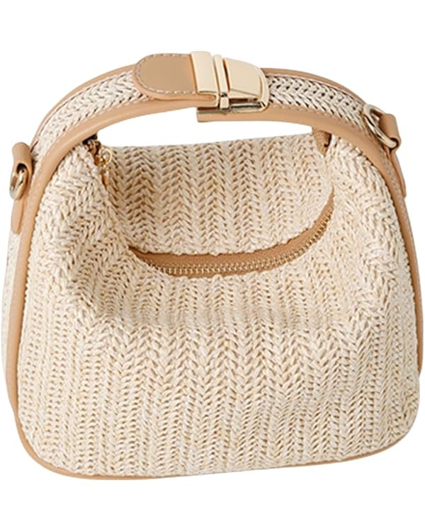 Straw Woven Crossbody Bag for Women, Handmade Beach Tote, Summer Top Handle Bucket Purse | Amazon (US)
