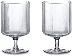 Vintage Coupe Cocktail Glass Cups - Set of 2, Origami Ripple Goblet Style Glasses Set, Serve Part... | Amazon (US)