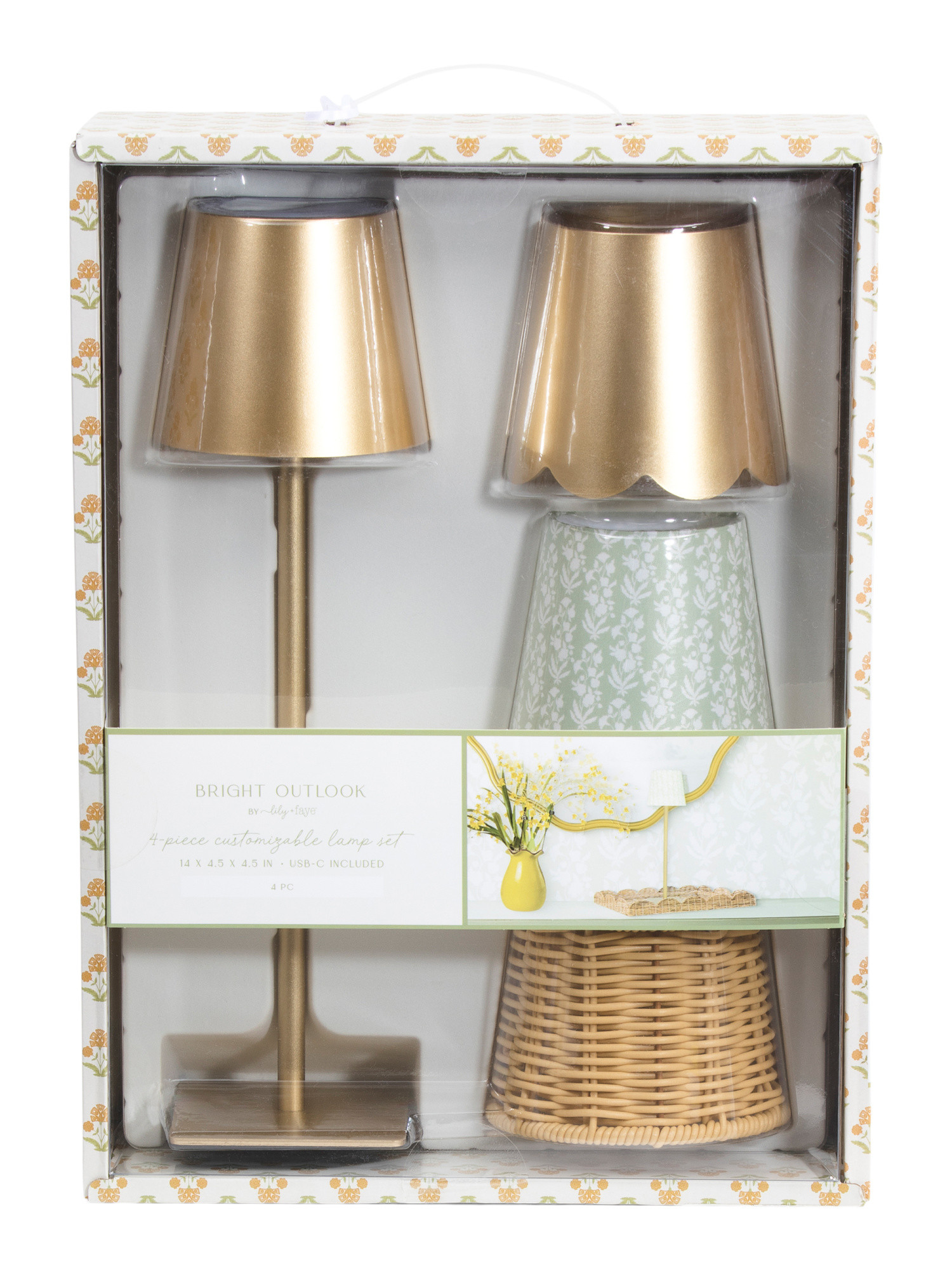 4pc 14in Rechargeable Touch Light With Interchangeable Shades | TJ Maxx