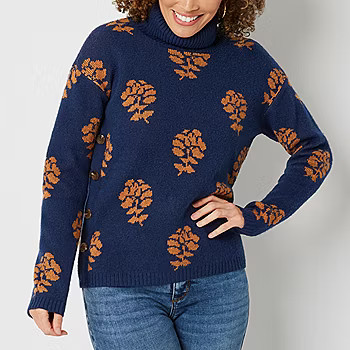 St. John's Bay Womens Turtleneck Long Sleeve Striped Pullover Sweater | JCPenney