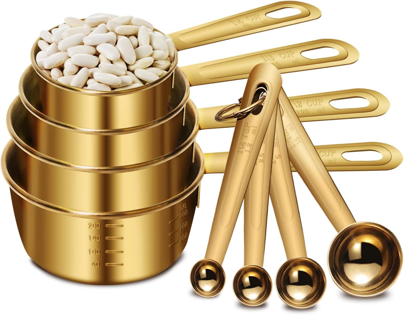 Stainless Steel Measuring Cups and Spoons Set - 8 Piece Metal Gold Measuring Cups & Measuring Spo... | Amazon (US)