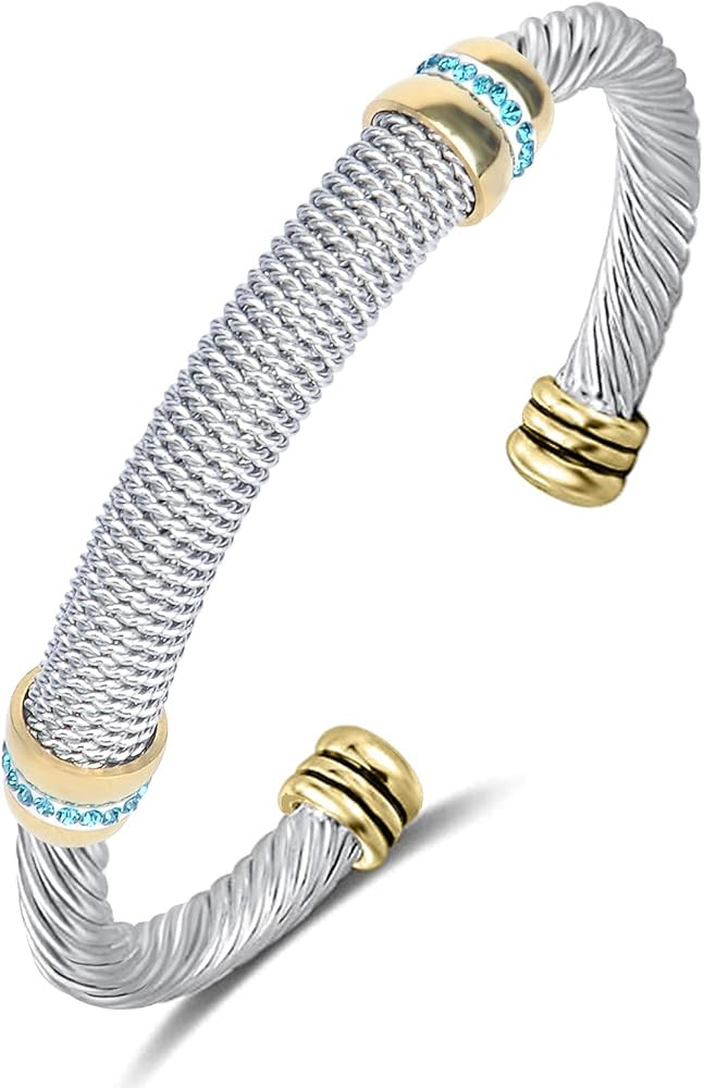 Tiyad Cable Bracelet Adjustable Vintage Cuff Bracelets Stainless Steel Cable Wire Twisted Bangle ... | Amazon (US)