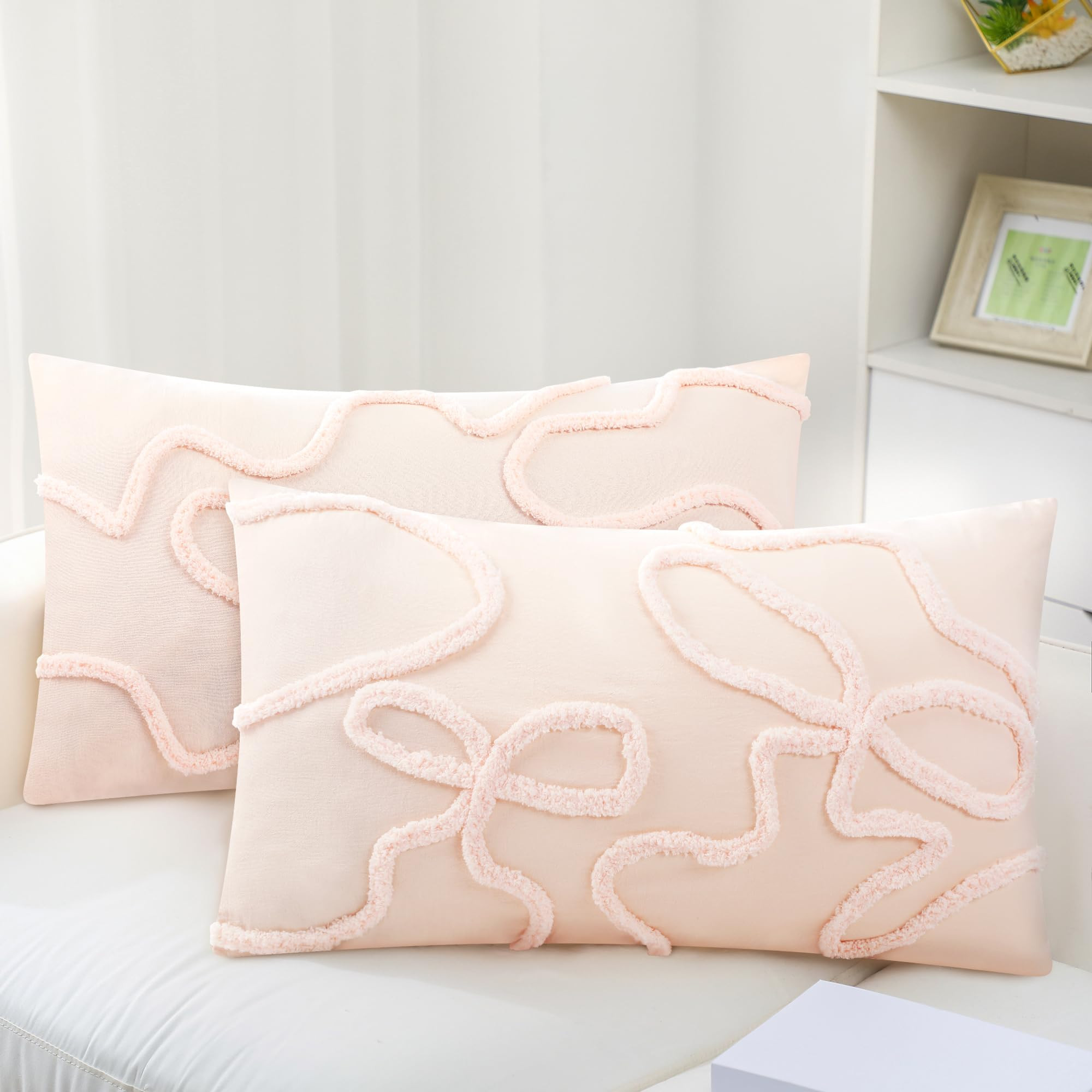 Mixweer 2 Pcs 20" x 30'' Pink Bow Pillow Coquette Covers 100% Cotton Bow Tufted Shams Chic Pillow... | Amazon (US)