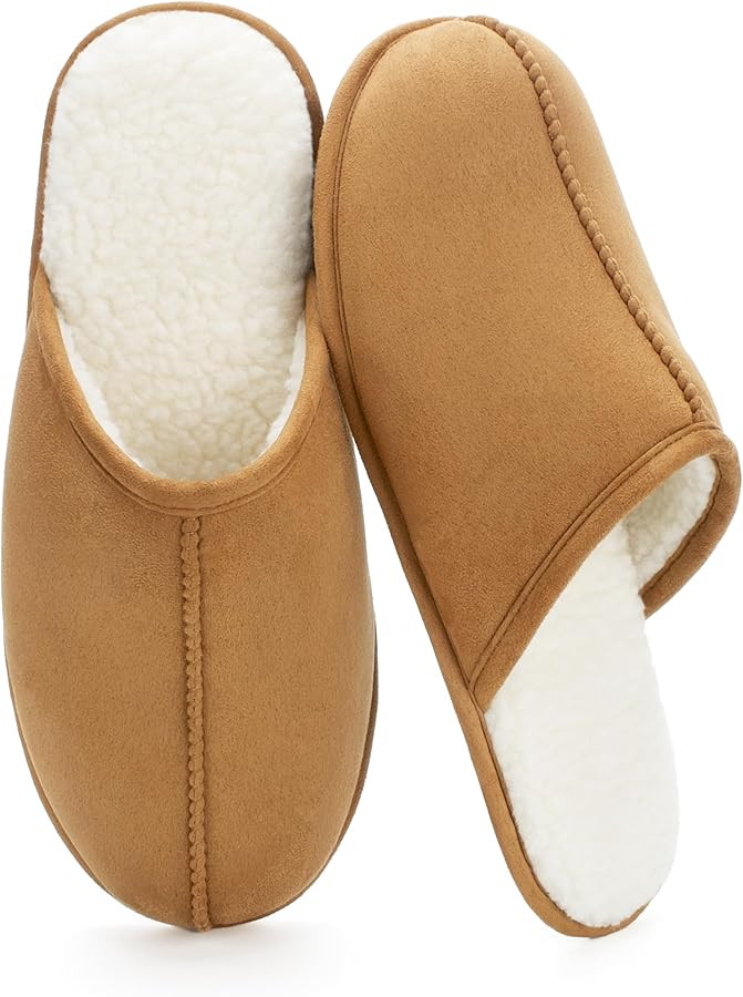 Men's Scuff Slippers with Memory Foam, Faux Suede Open Back House Slip-ons, Non-slip Indoor/Outdo... | Amazon (US)