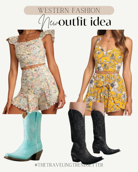 Western fashion, spring and summer outfit ideas, two piece sets, tank, shorts, turquoise, booties, black, cowgirl, boots, western, music, festival, concert, outfits, rodeo fashion, rodeo outfit, ideas

#LTKfindsunder100 #LTKfindsunder50 #LTKstyletip