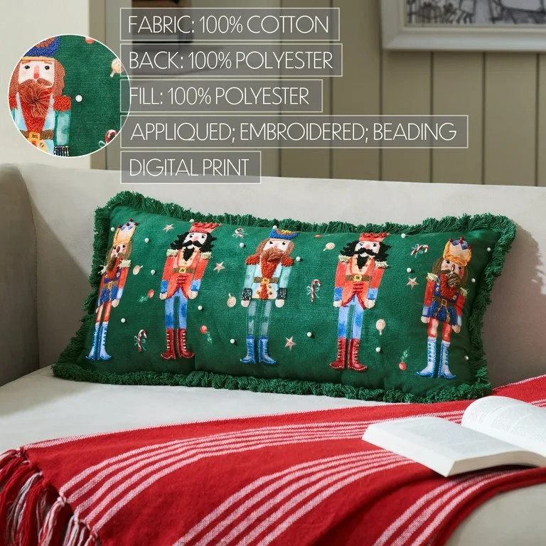 VHC Brands Nutcracker Green Fringed Pillow 12x24 | Walmart (US)