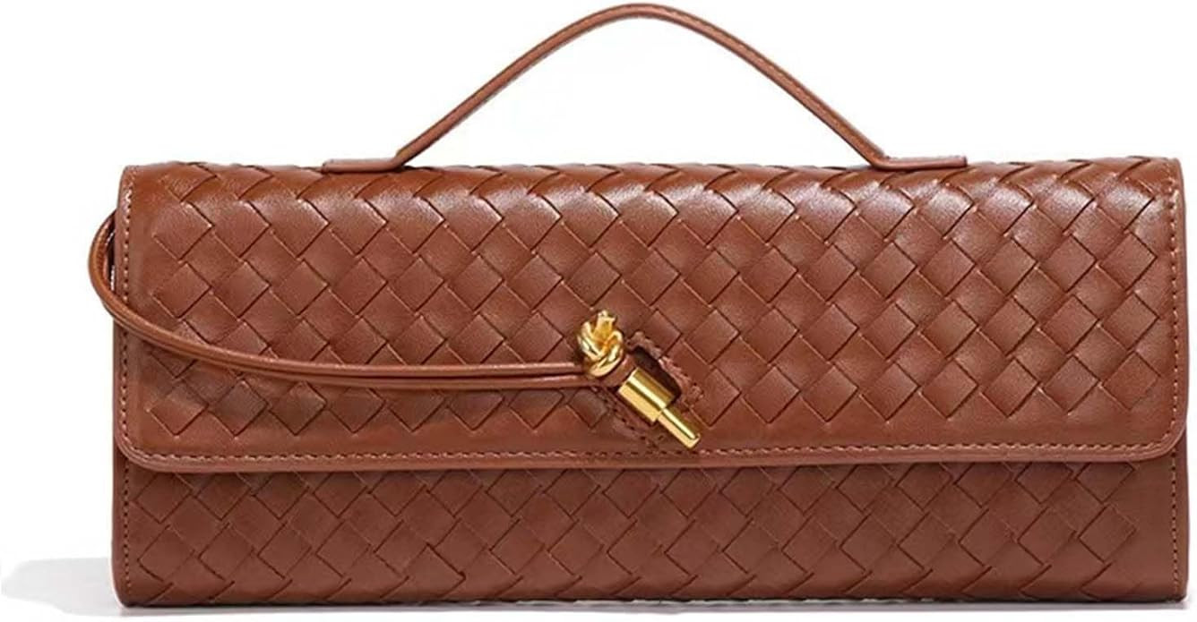 Handmade Woven Evening Bag for Women Casual Clutch Purse Leather Shoulder Handbag Fashion Crossbo... | Amazon (US)