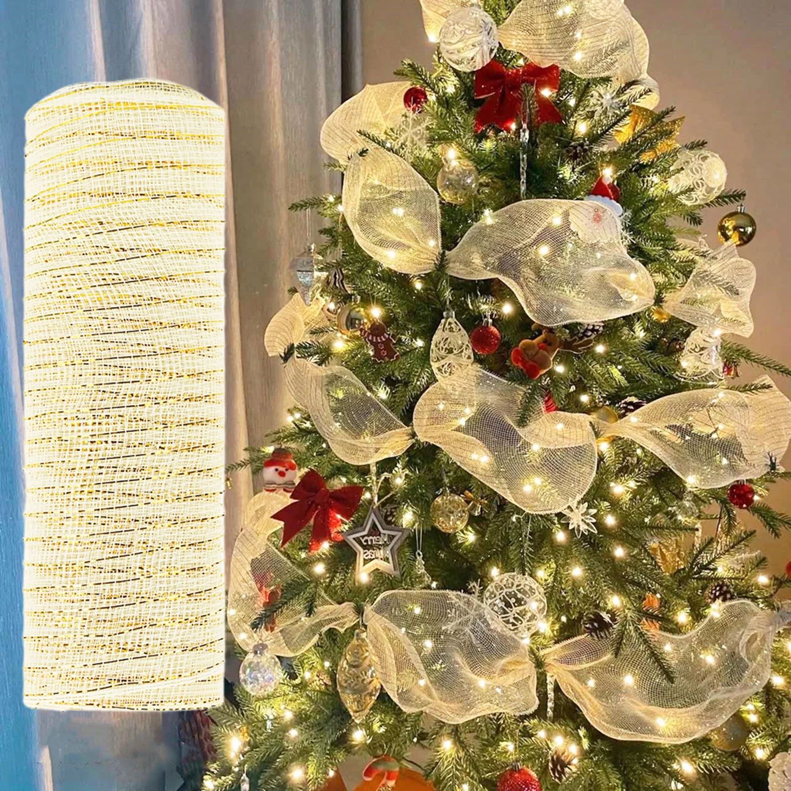 Hariumiu 1 Roll 10 Yards Christmas Ribbon Sequin Surface Xmas Tree Garland DIY Mesh Ribbon Webbin... | Walmart (US)