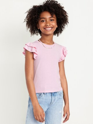 Fitted Short-Sleeve Ruffle-Trim Ribbed Top for Girls | Old Navy (US)