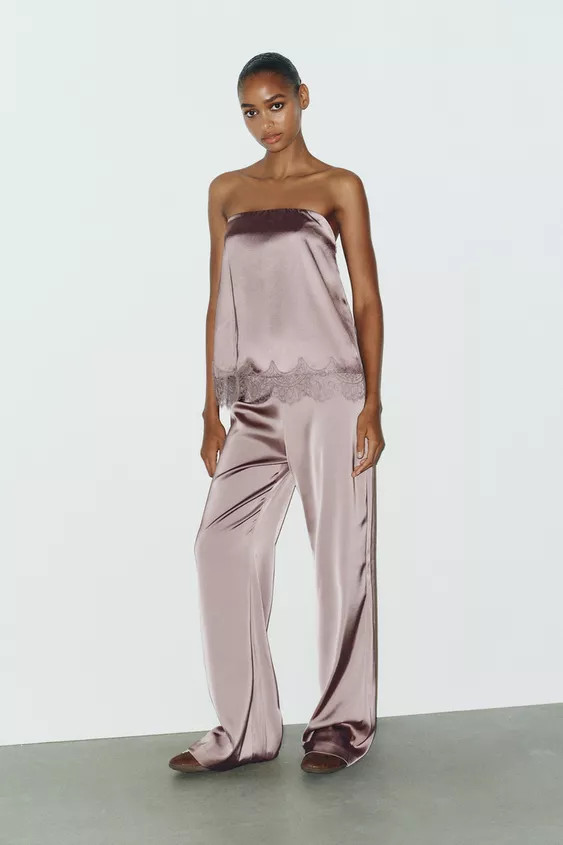 HIGH-WAISTED SATIN PANTS | Zara US